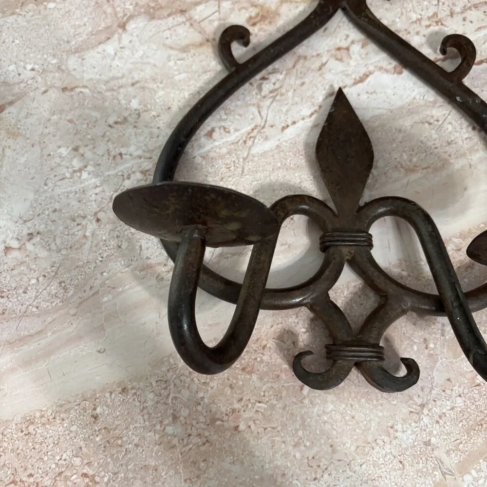 Vintage wrought Iron wall sconce Pillar candle holder gothic rustic decor '60s